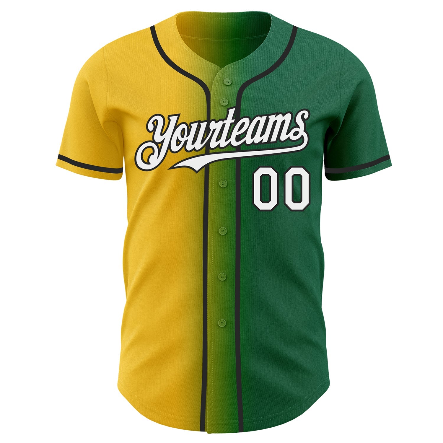 Custom Kelly Green White Yellow-Black Authentic Gradient Fashion Baseball Jersey