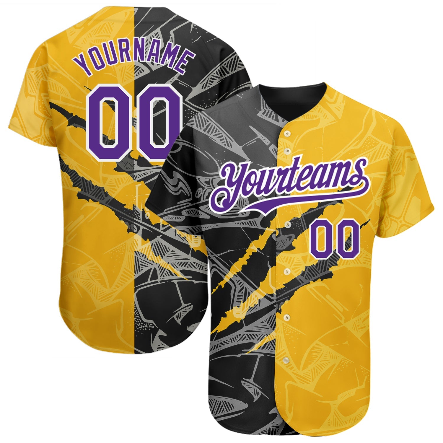 Custom Graffiti Pattern Purple Yellow-Black 3D Scratch Authentic Baseball Jersey T-Shirts, Hoodie, Sweatshirt (Image 1)