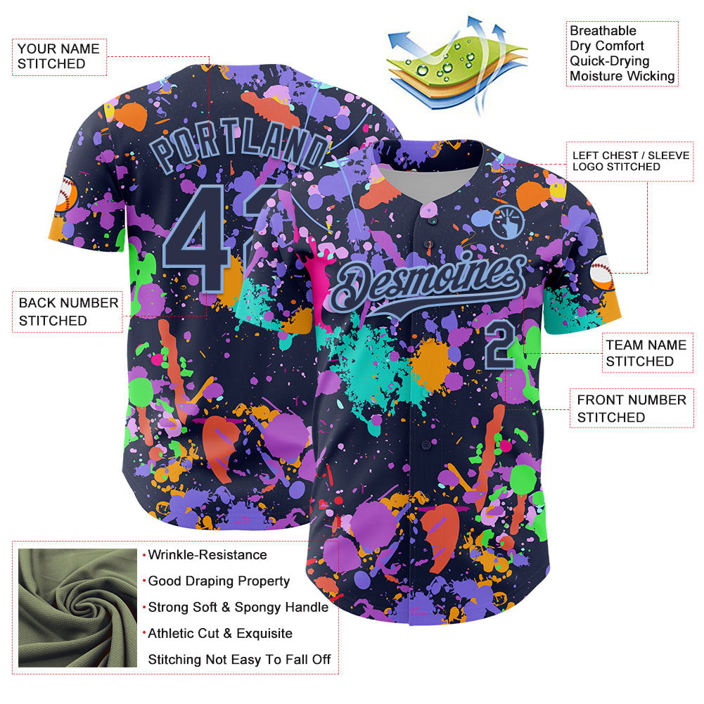 Custom Graffiti Pattern Navy-Light Blue Authentic Baseball Jersey