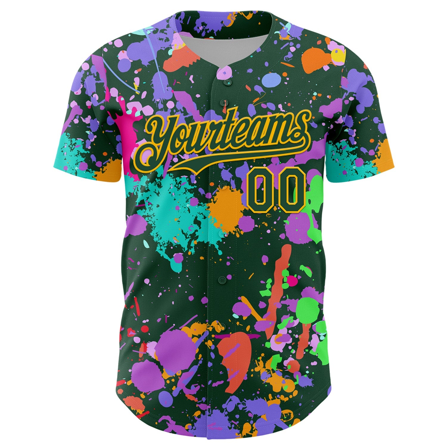 Custom Graffiti Pattern Green-Gold Authentic Baseball Jersey