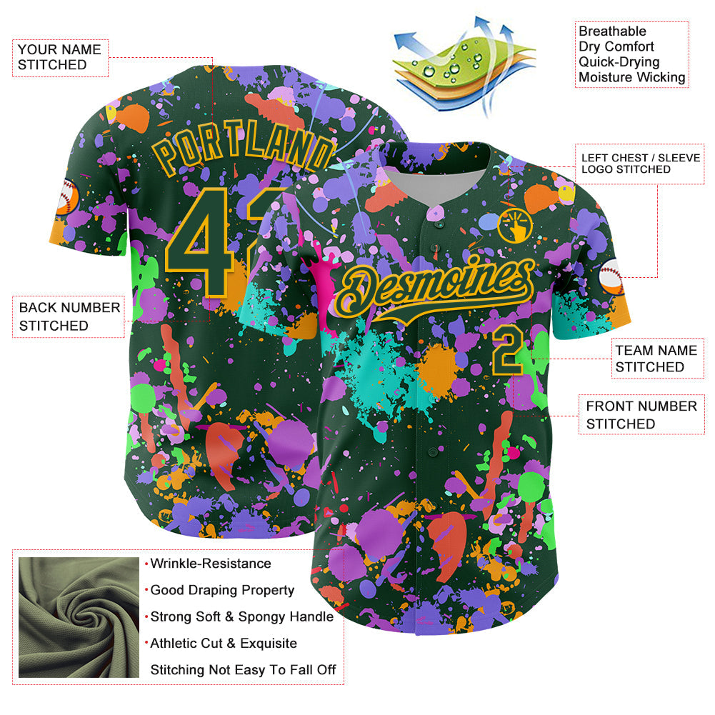 Custom Graffiti Pattern Green-Gold Authentic Baseball Jersey