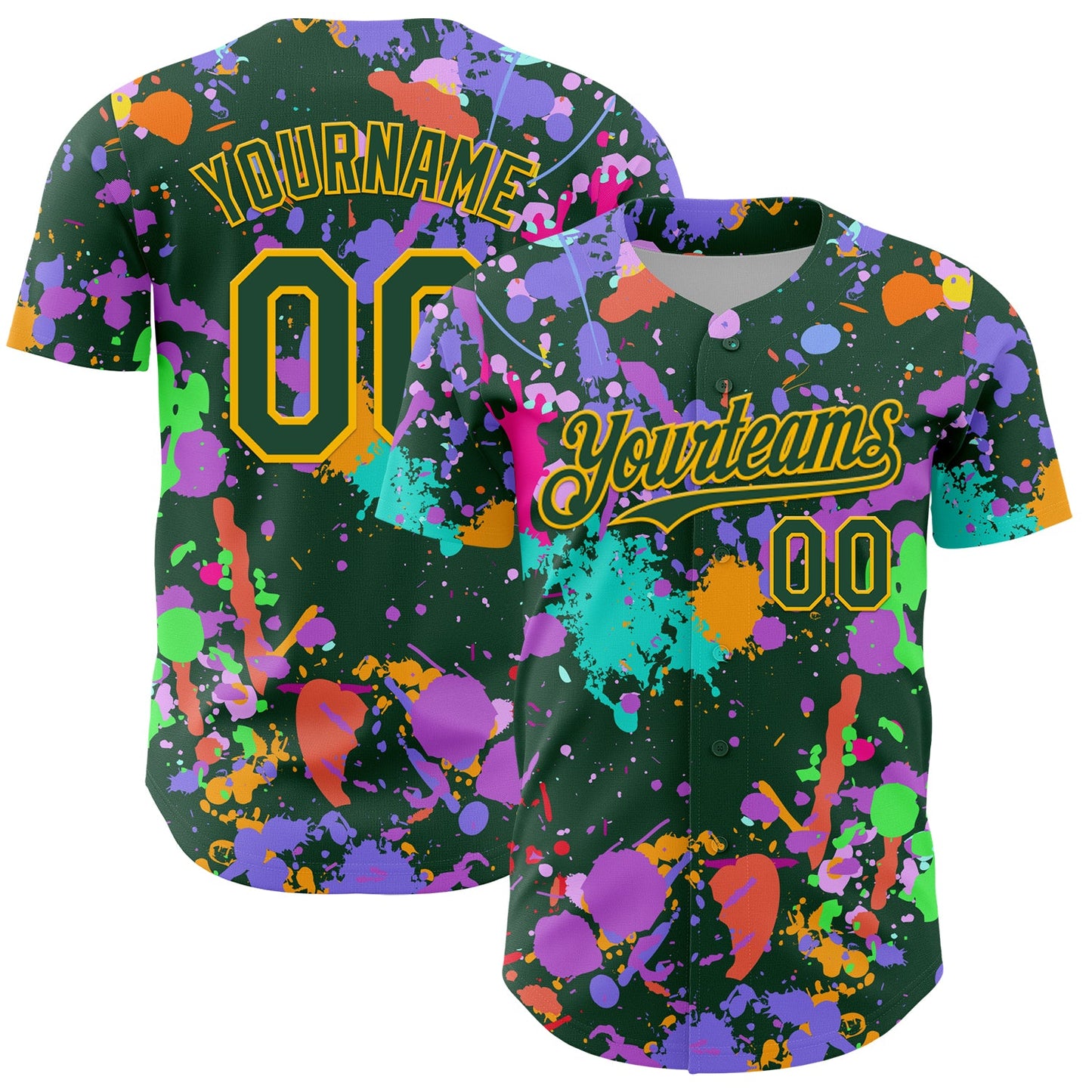 Custom Graffiti Pattern Green-Gold Authentic Baseball Jersey