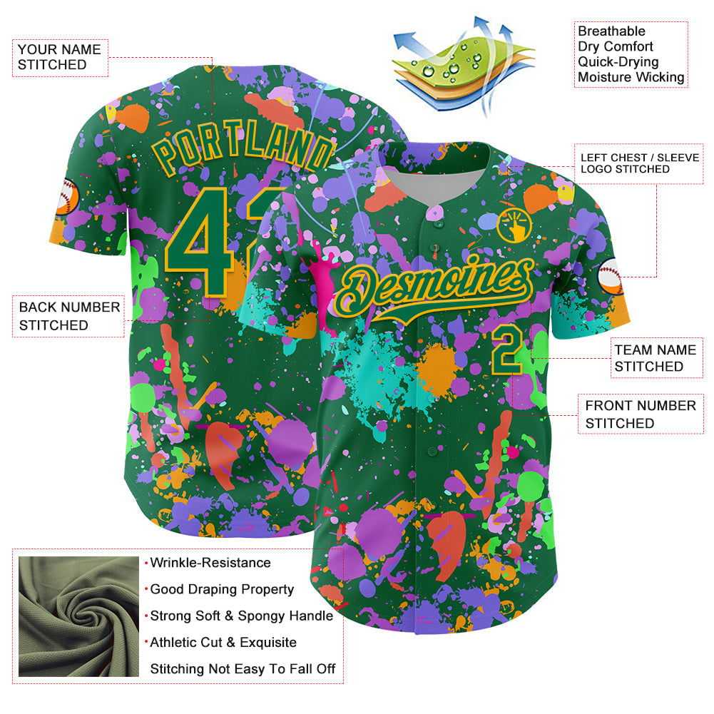 Custom Graffiti Pattern Kelly Green-Gold Authentic Baseball Jersey