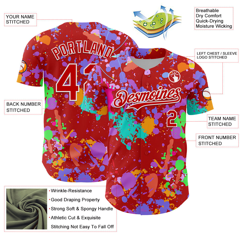 Custom Graffiti Pattern Red-White Authentic Baseball Jersey