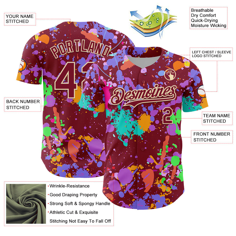 Custom Graffiti Pattern Crimson-Cream Authentic Baseball Jersey