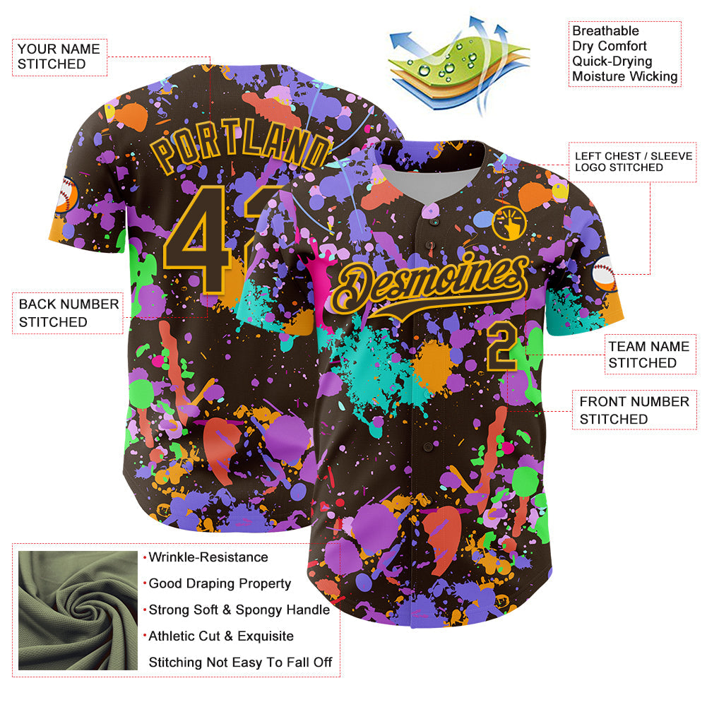 Custom Graffiti Pattern Brown-Gold Authentic Baseball Jersey