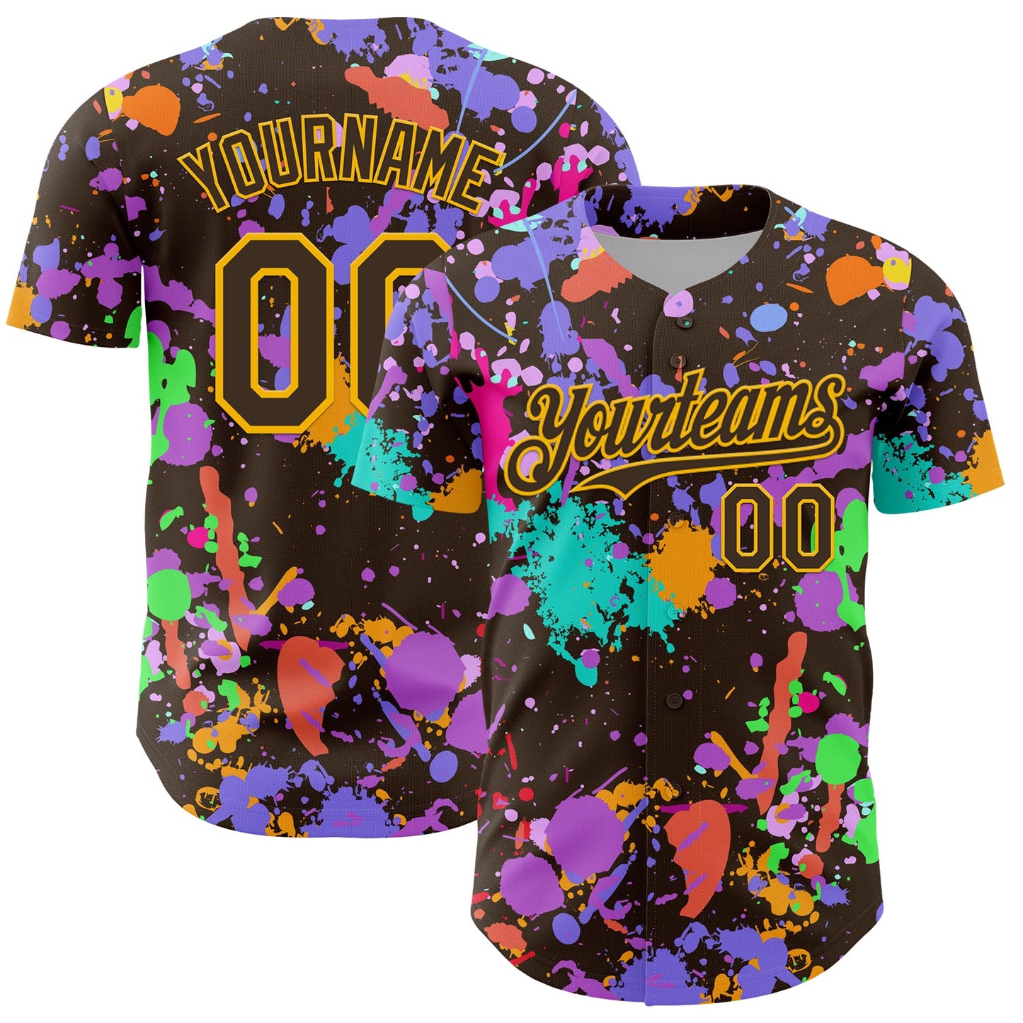 Custom Graffiti Pattern Brown-Gold Authentic Baseball Jersey