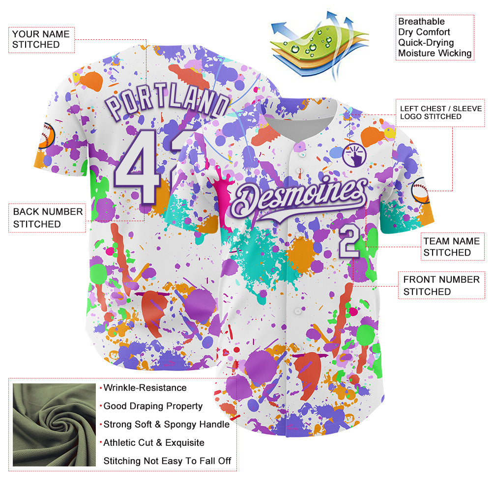 Custom Graffiti Pattern White-Purple Authentic Baseball Jersey