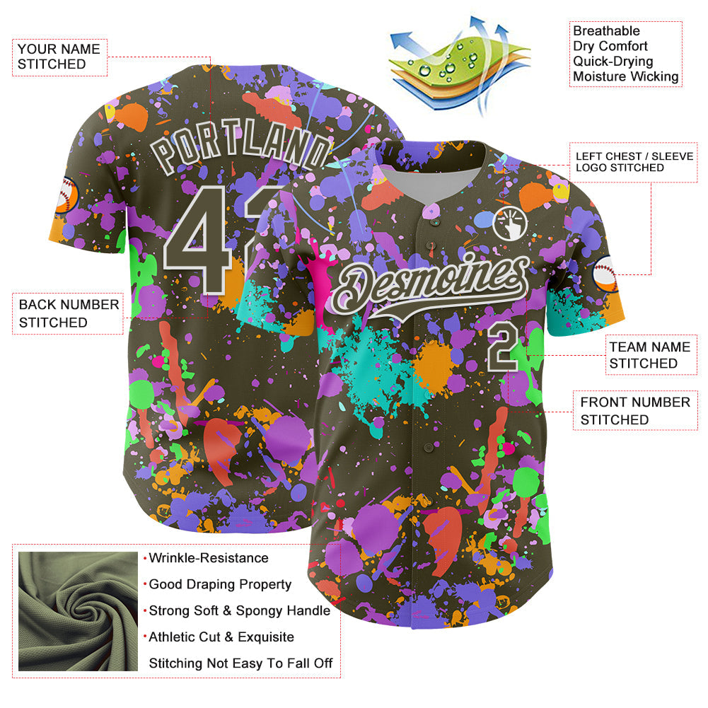 Custom Graffiti Pattern Olive-White Authentic Baseball Jersey