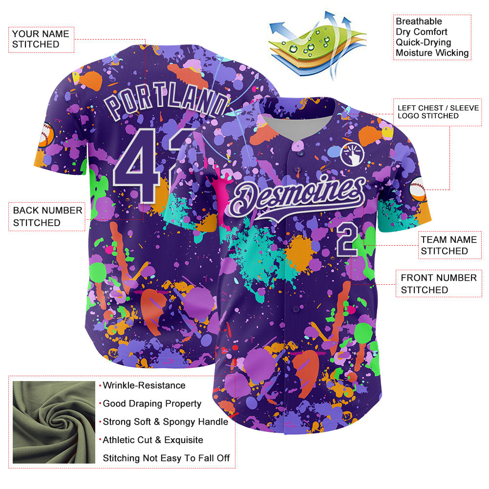 Custom Graffiti Pattern Purple-White Authentic Baseball Jersey