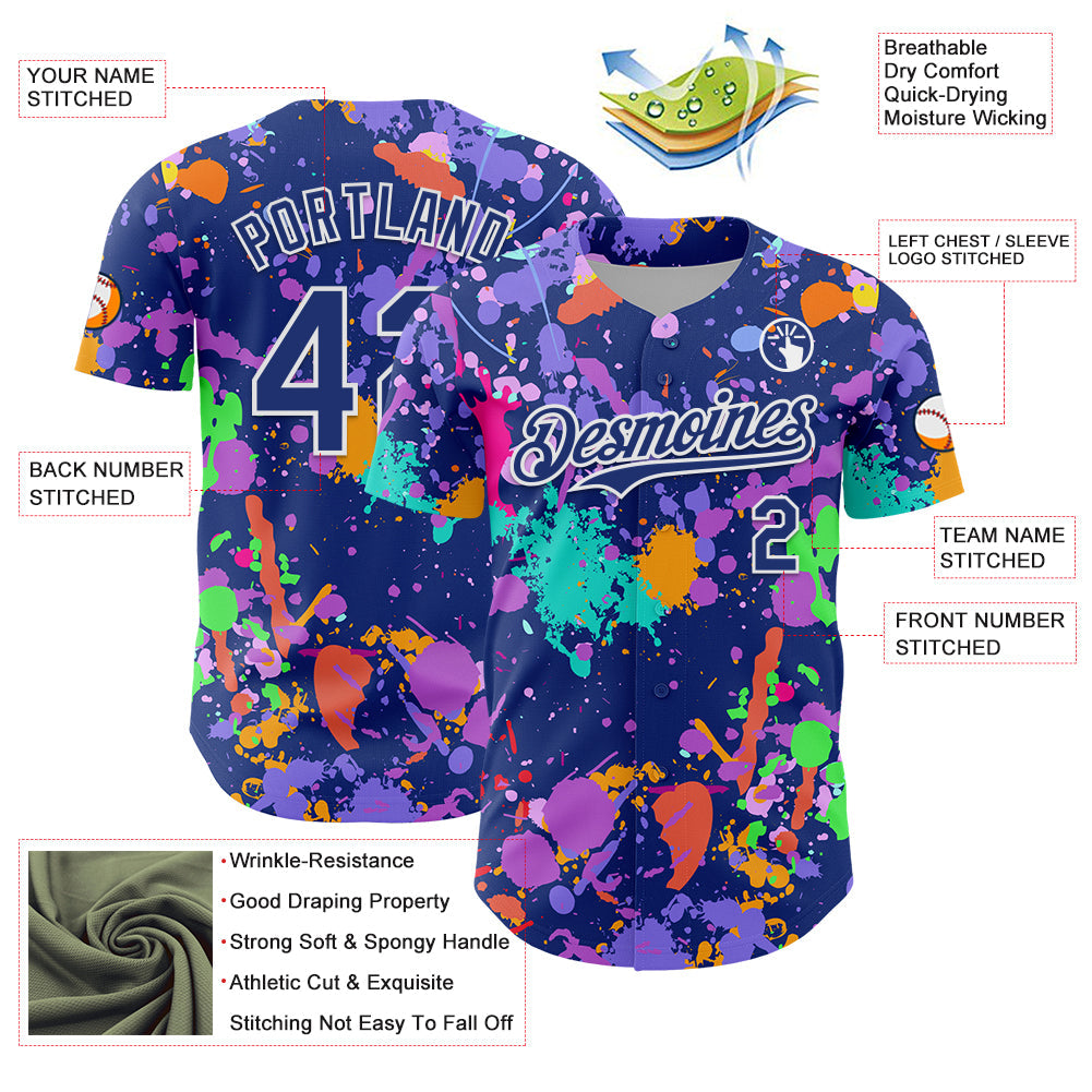 Custom Graffiti Pattern Royal-White Authentic Baseball Jersey