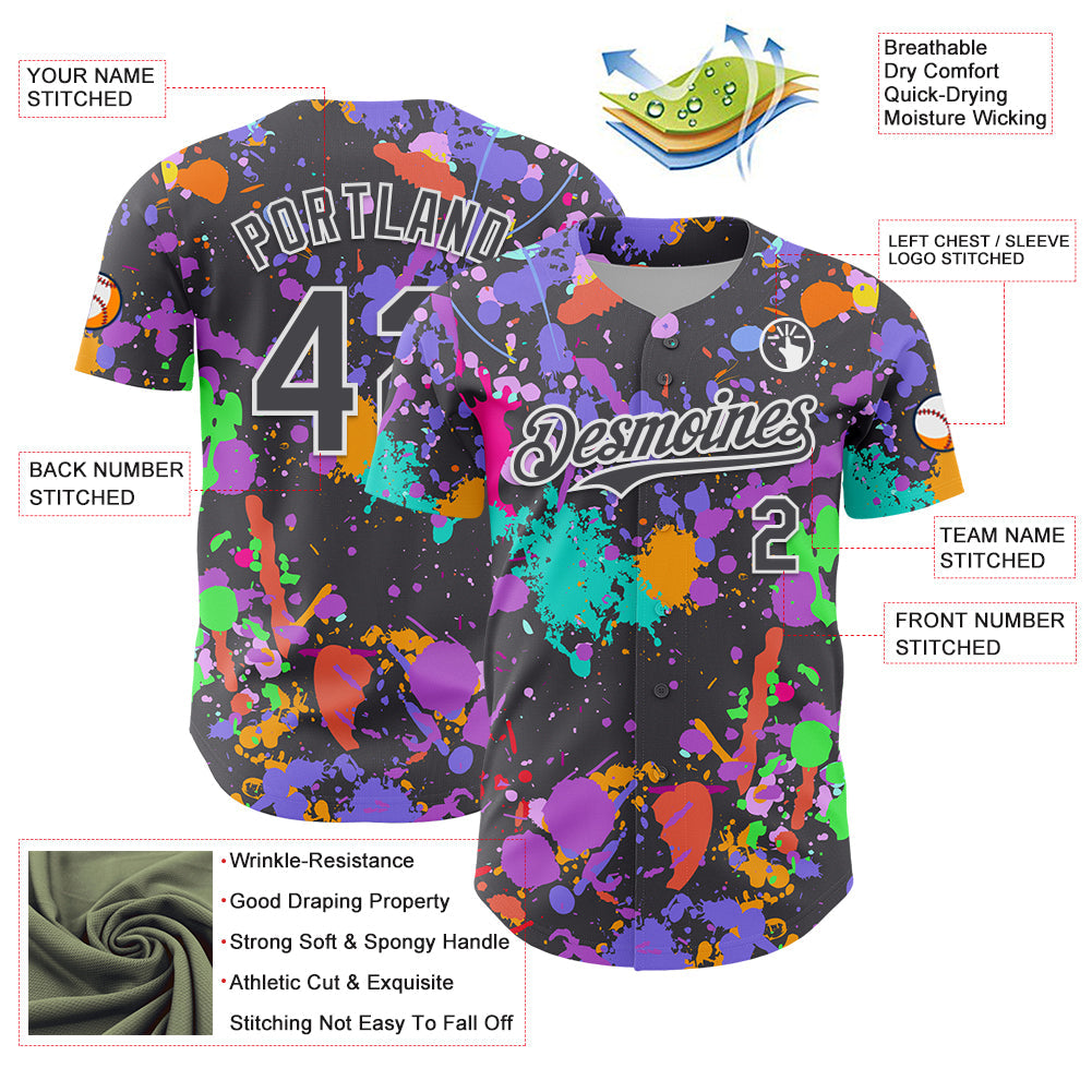 Custom Graffiti Pattern Steel Gray-White Authentic Baseball Jersey