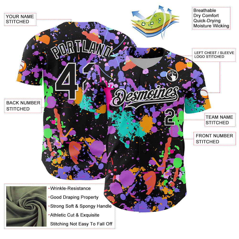 Custom Graffiti Pattern Black-White Authentic Baseball Jersey