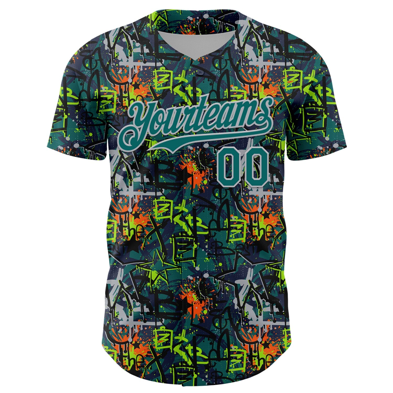 Custom Graffiti Pattern Teal-Gray Splatter Authentic Baseball Jersey