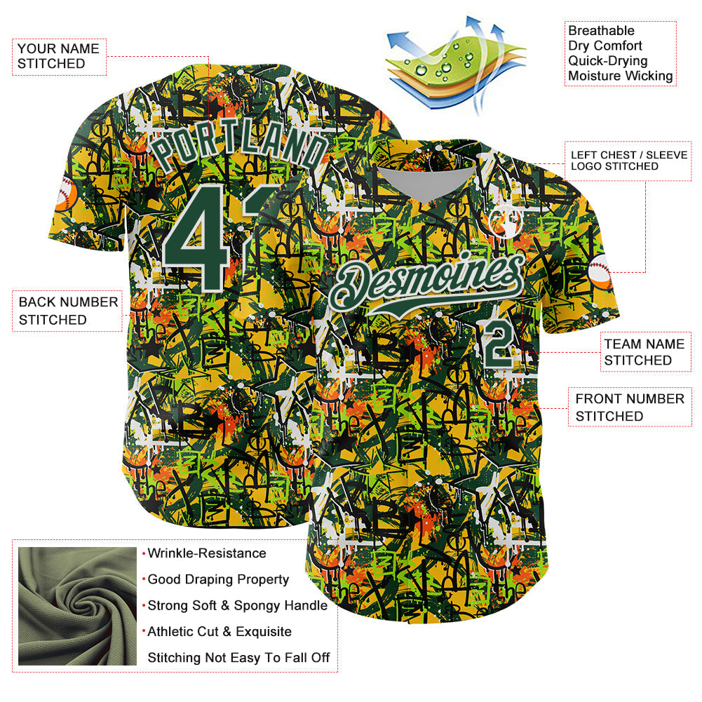 Custom Graffiti Pattern Green-White Splatter Authentic Baseball Jersey