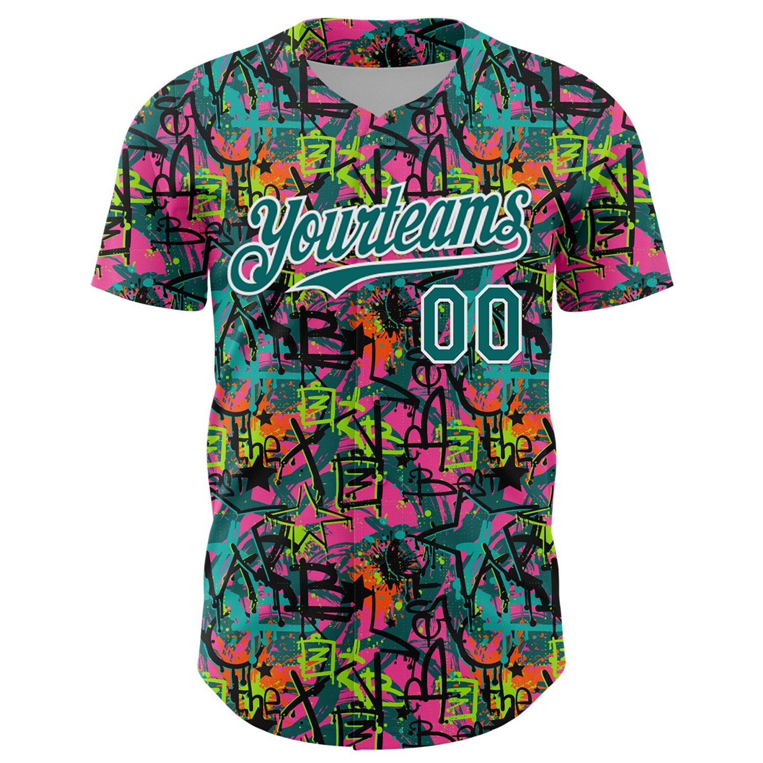 Custom Graffiti Pattern Teal-White Splatter Authentic Baseball Jersey