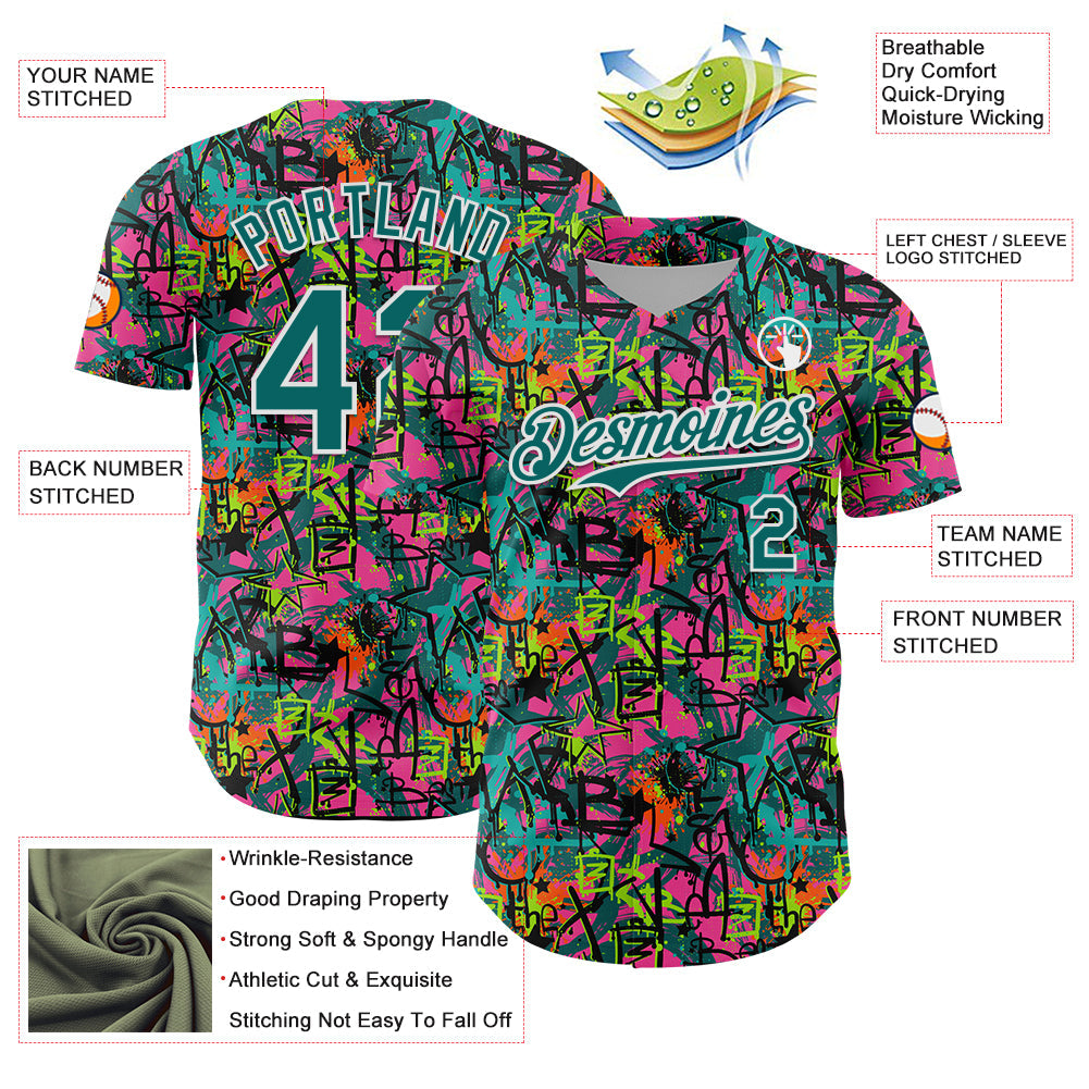Custom Graffiti Pattern Teal-White Splatter Authentic Baseball Jersey
