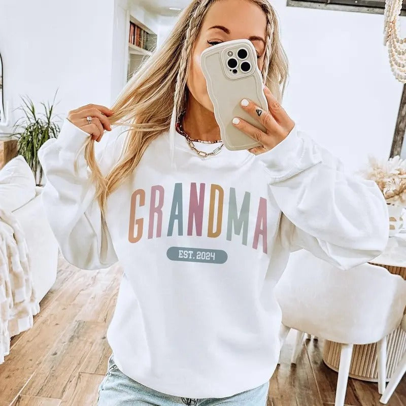 Grandma EST 2024 Sweatshirt  -2025 Gift For New Grandma Birth Announcement  Unisex T-shirt Hoodie | WearSparks.com