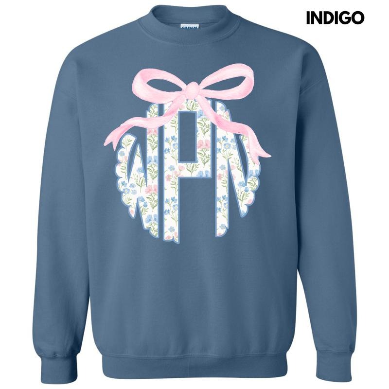 Grandmillennial Floral Monogram Sweatshirt 'NLB' T-Shirts, Hoodie | WearSparks.com