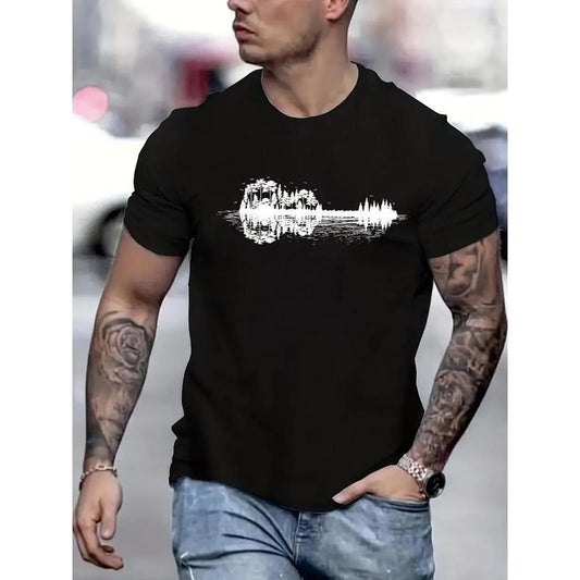 Graphic Print T-shirt Men's Casual Street Style Summer And Autumn Slightly Elastic Round Neck T-shirt Made in USA Hoodie,...