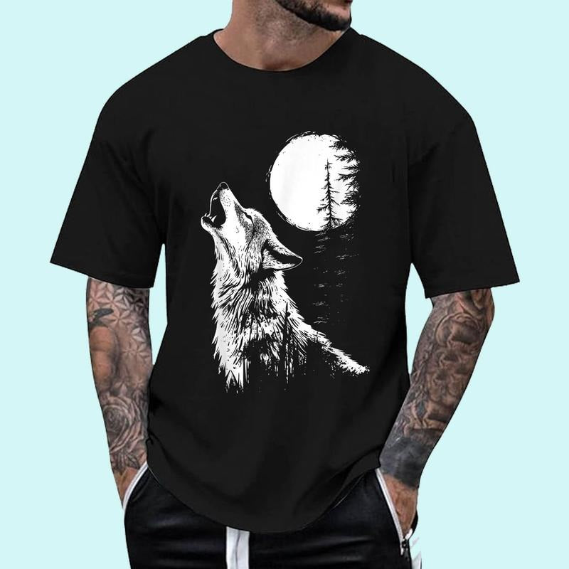 Graphic Tee Wolf Howling Moon Forest Nature Wildlife Animal Unisex T-Shirt, Cotton 100%, Top Trending Fashion Hoodie,...