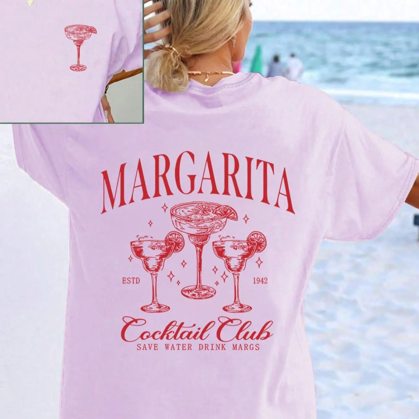 Women's Plain / Letter & Margarita Print Drop Shoulder Tee, Casual Half Sleeve Round Neck T-shirt for Summer, Ladies...