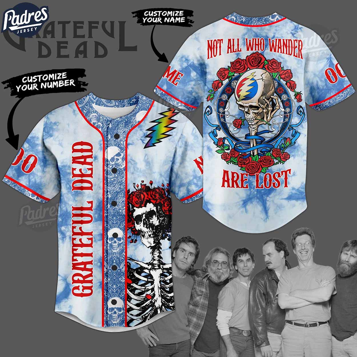Grateful Dead Not All Who Wander Are Lost Custom Baseball Jersey - Padres Jersey Oasis: Elevate Your Baseball... (Image 1)