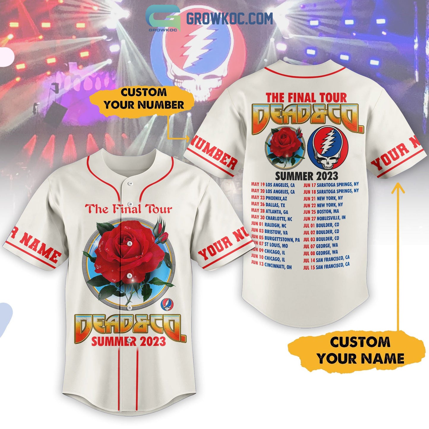 Grateful Dead The Final Tour Summer 2023 Personalized White Design Baseball Jersey