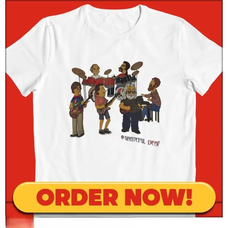 Grateful Dead as SIMPSONS T-shirt Jerry Garcia Phil Lesh Bob Weir & Company Cotton Menswear Cotton Menswear Top...