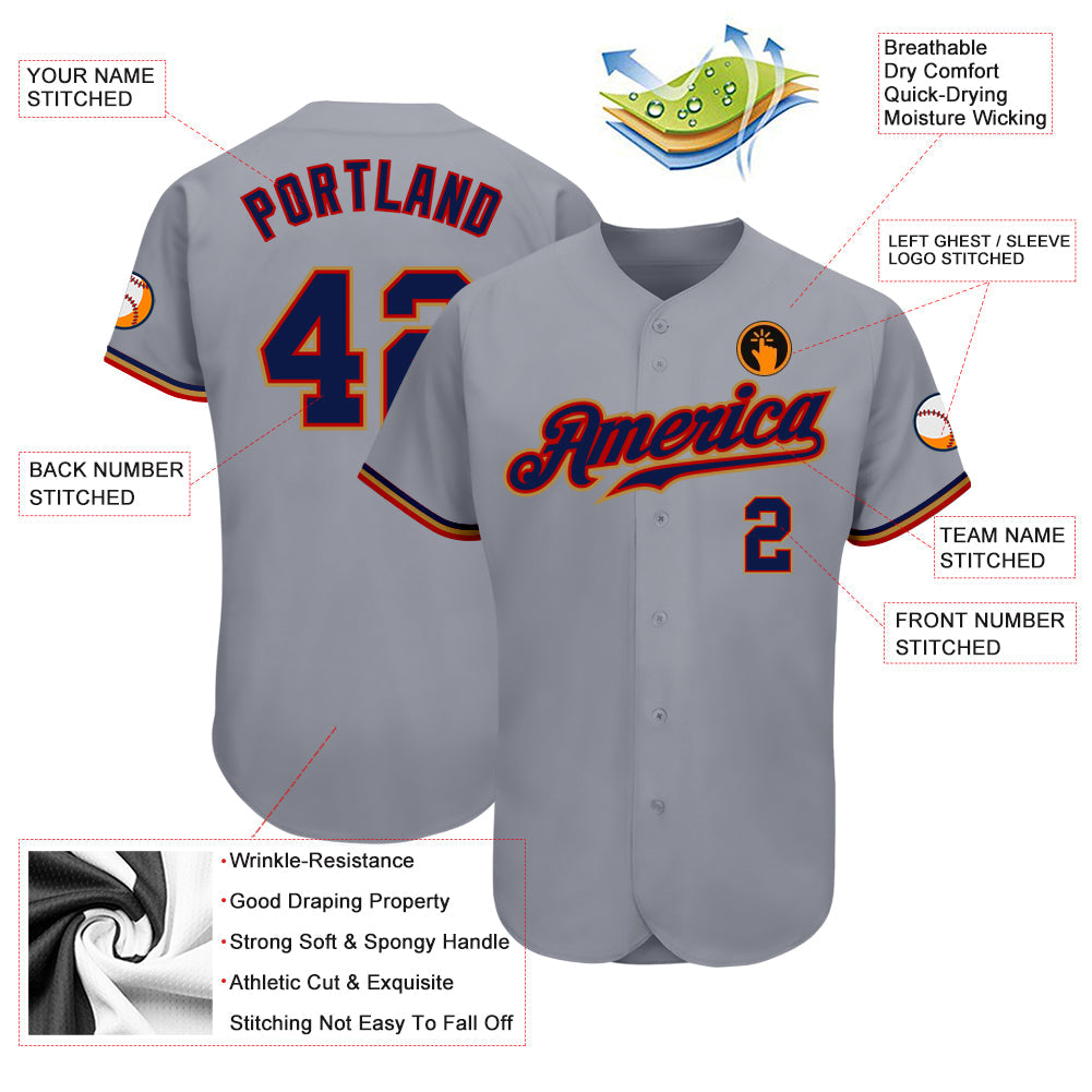 Custom Gray Navy Red-Old Gold Authentic Baseball Jersey T-Shirts, Hoodie, Sweatshirt | WearSparks.com (Image 3)