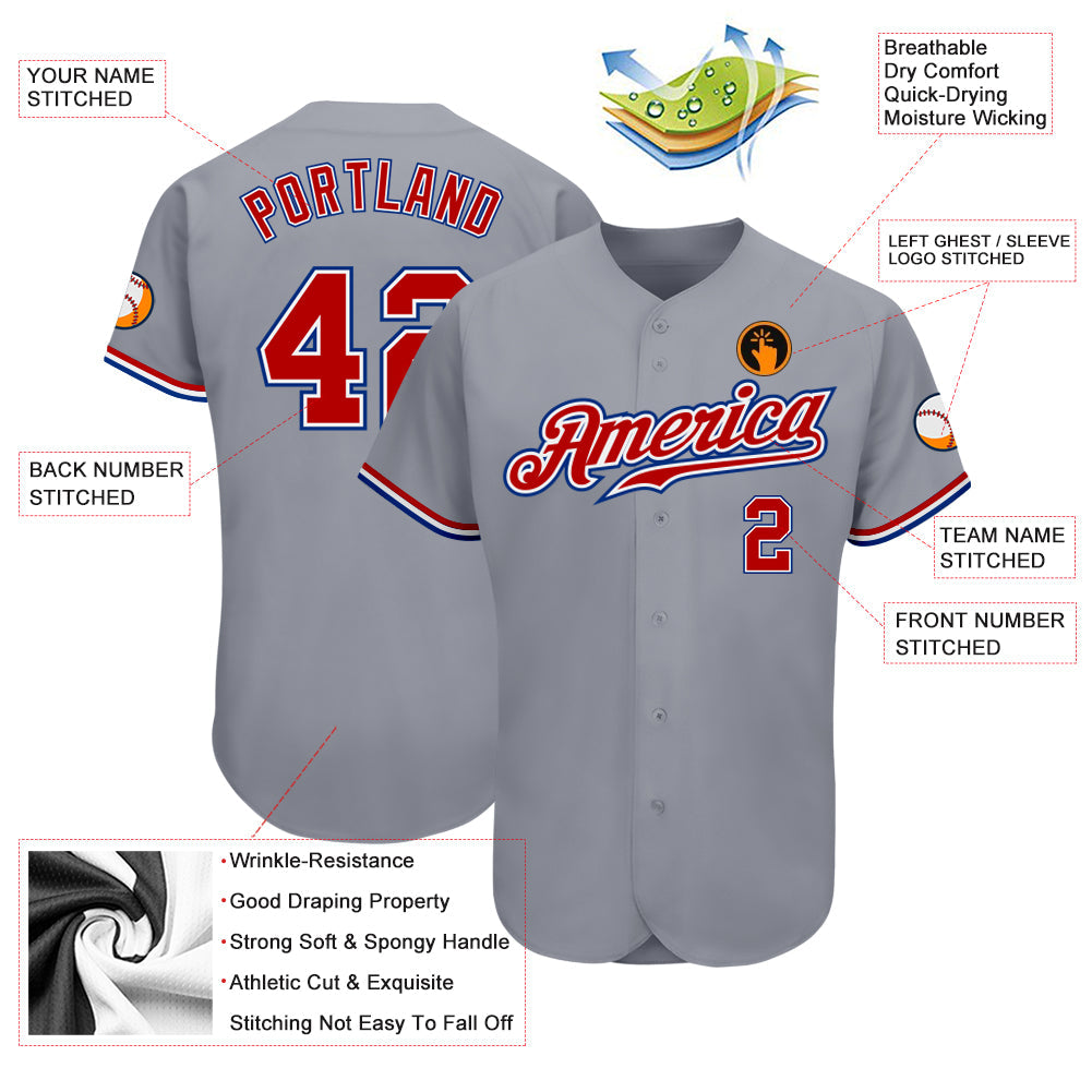Custom Gray Red White-Royal Authentic Baseball Jersey T-Shirts, Hoodie, Sweatshirt | WearSparks.com (Image 3)