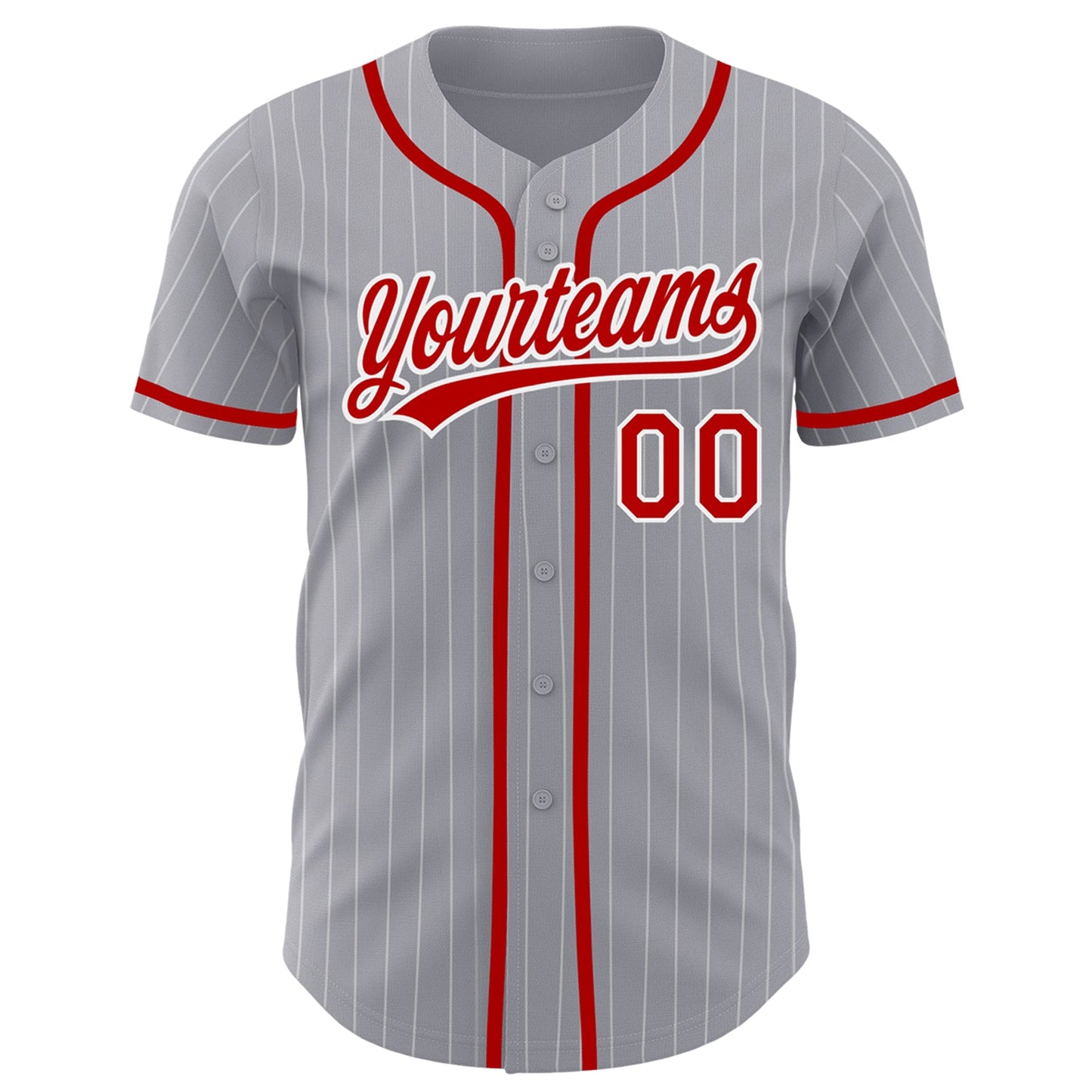 Custom Gray White Pinstripe Red Authentic Baseball Jersey