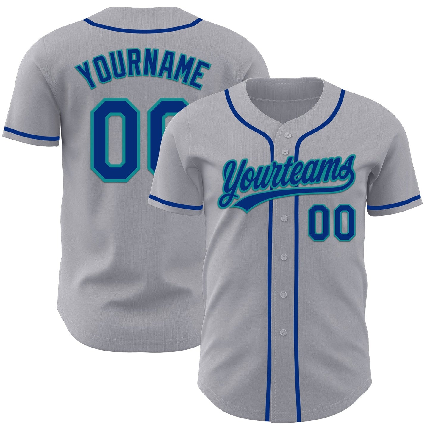 Custom Gray Royal-Teal Authentic Baseball Jersey