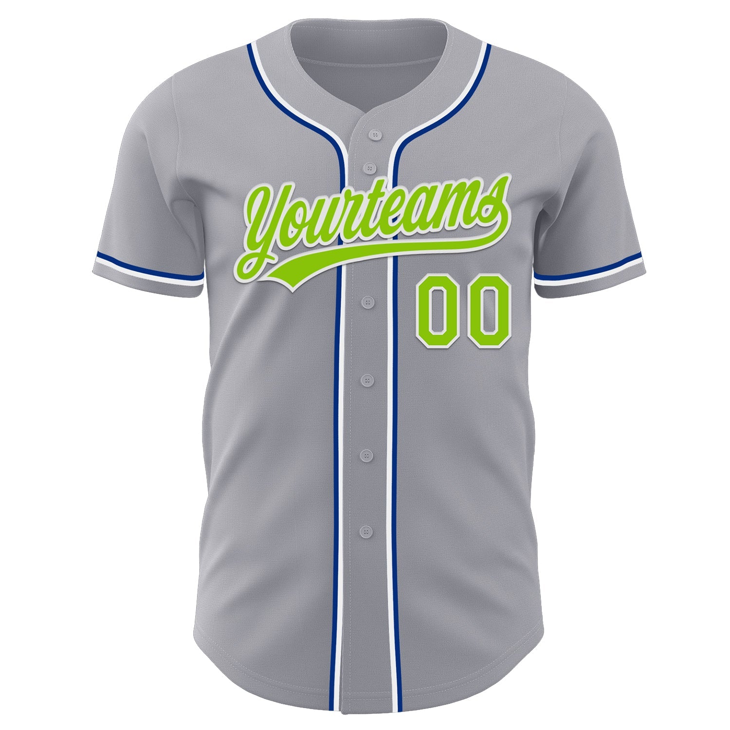 Custom Gray Neon Green Royal-White Authentic Baseball Jersey