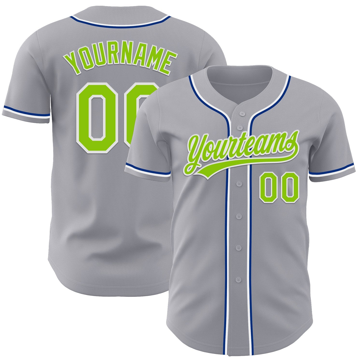 Custom Gray Neon Green Royal-White Authentic Baseball Jersey