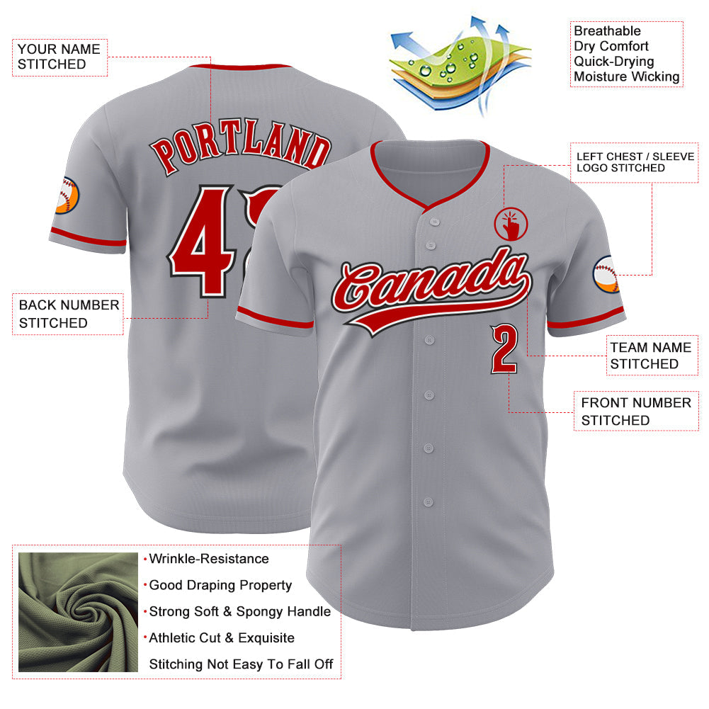 Custom Gray Red White-Black Authentic Baseball Jersey