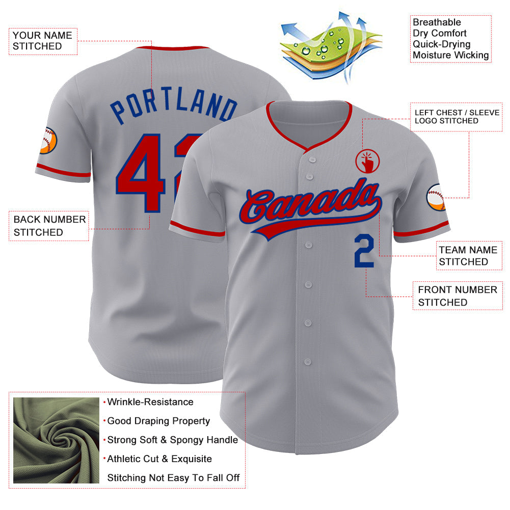 Custom Gray Red-Royal Authentic Baseball Jersey