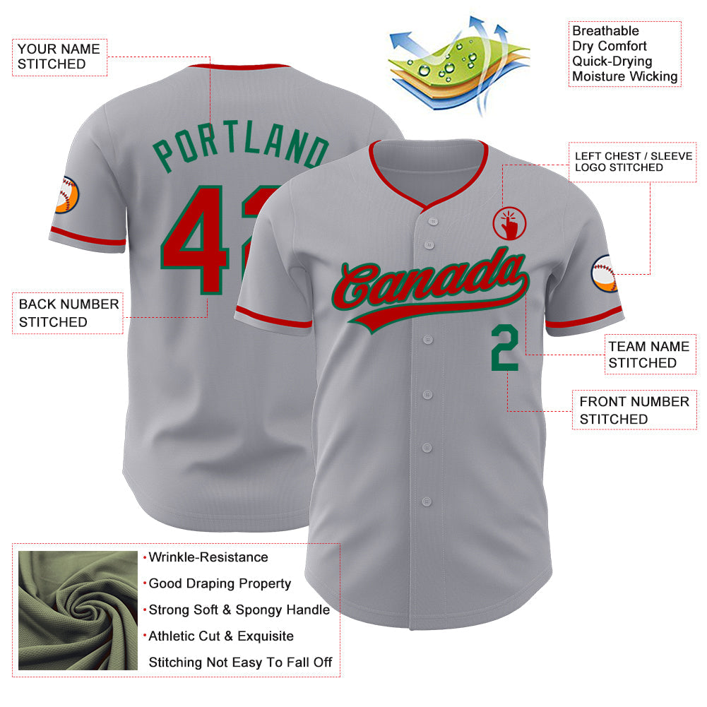 Custom Gray Red-Kelly Green Authentic Baseball Jersey