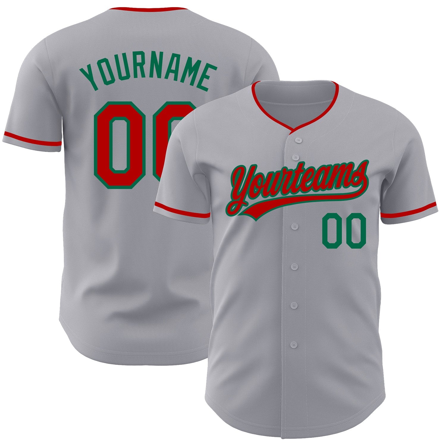 Custom Gray Red-Kelly Green Authentic Baseball Jersey