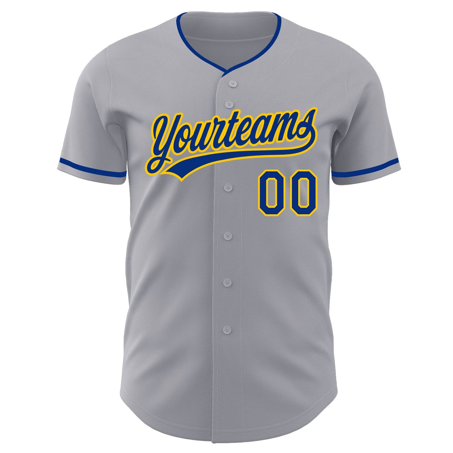 Custom Gray Royal-Yellow Authentic Baseball Jersey
