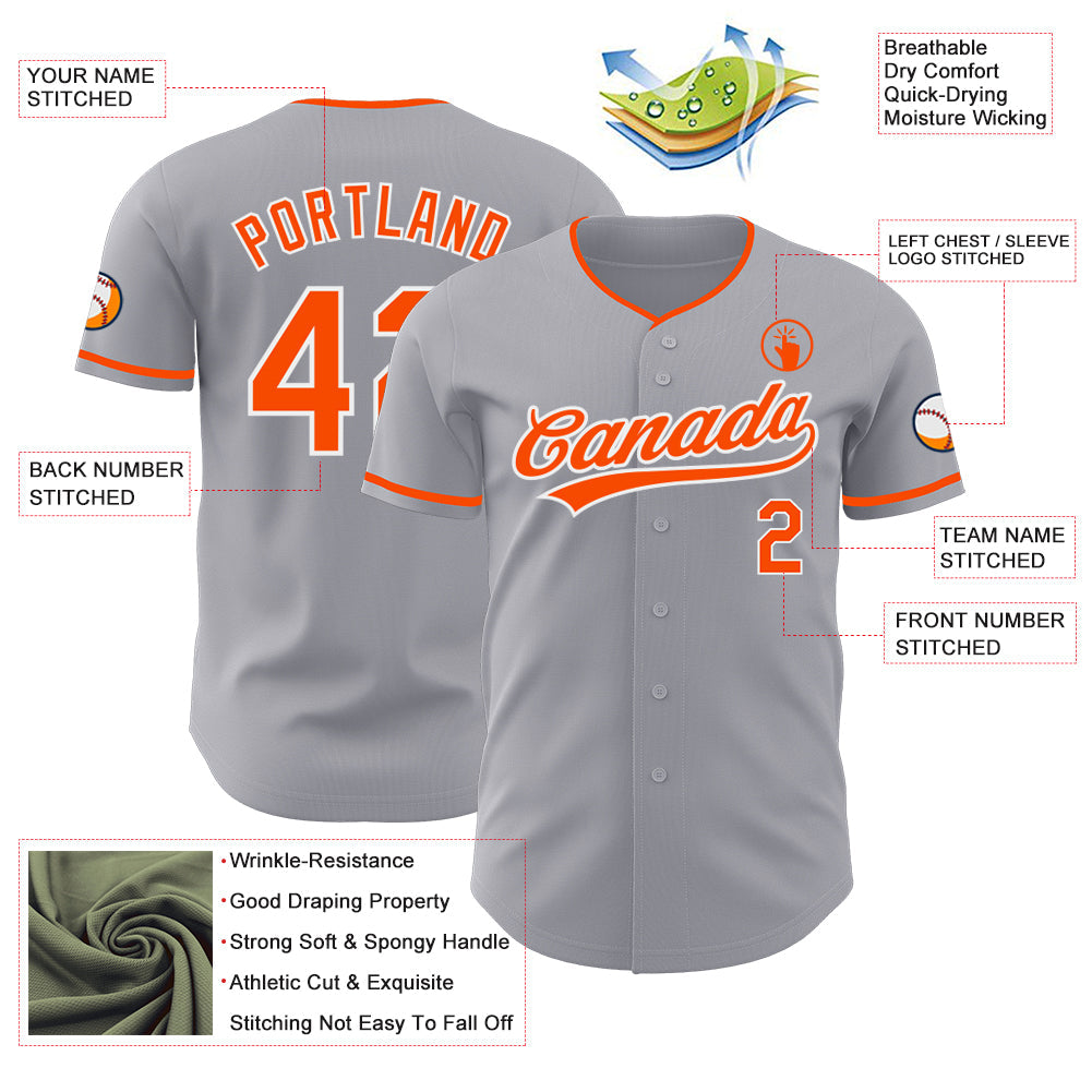 Custom Gray Orange-White Authentic Baseball Jersey