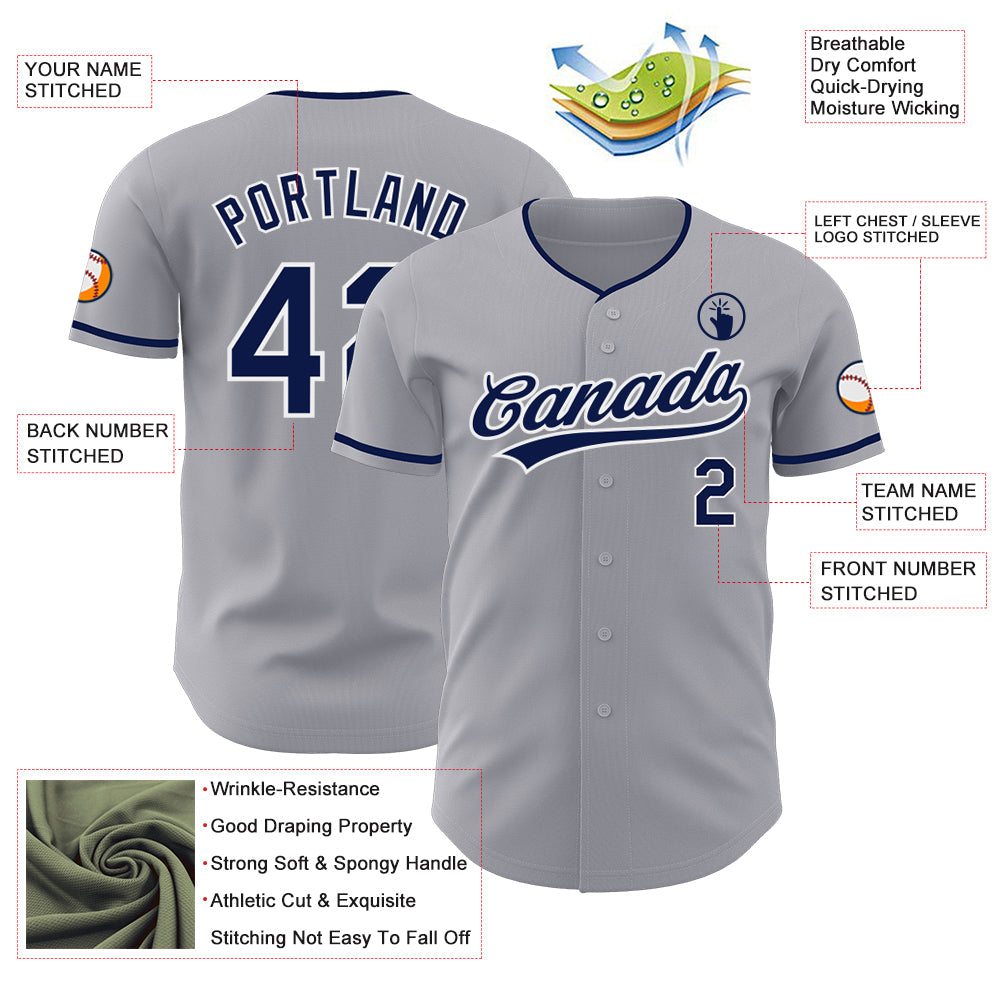 Custom Gray Navy-White Authentic Baseball Jersey