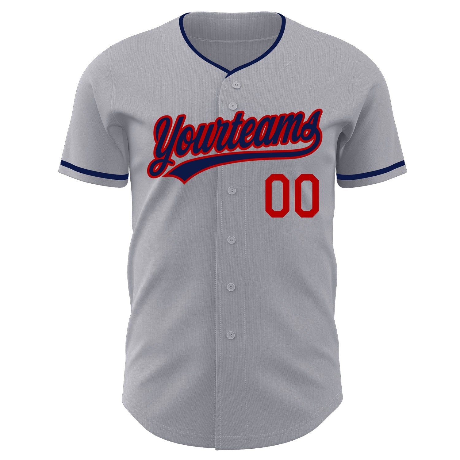 Custom Gray Navy-Red Authentic Baseball Jersey