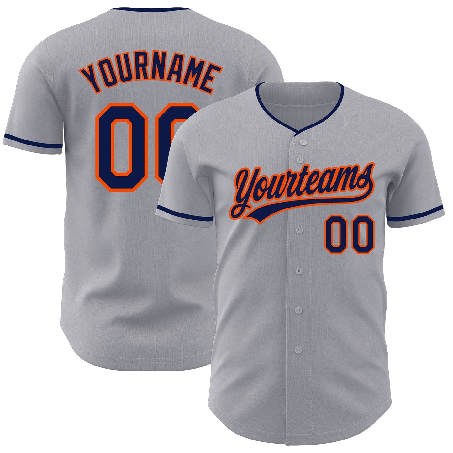 Custom Gray Navy-Orange Authentic Baseball Jersey