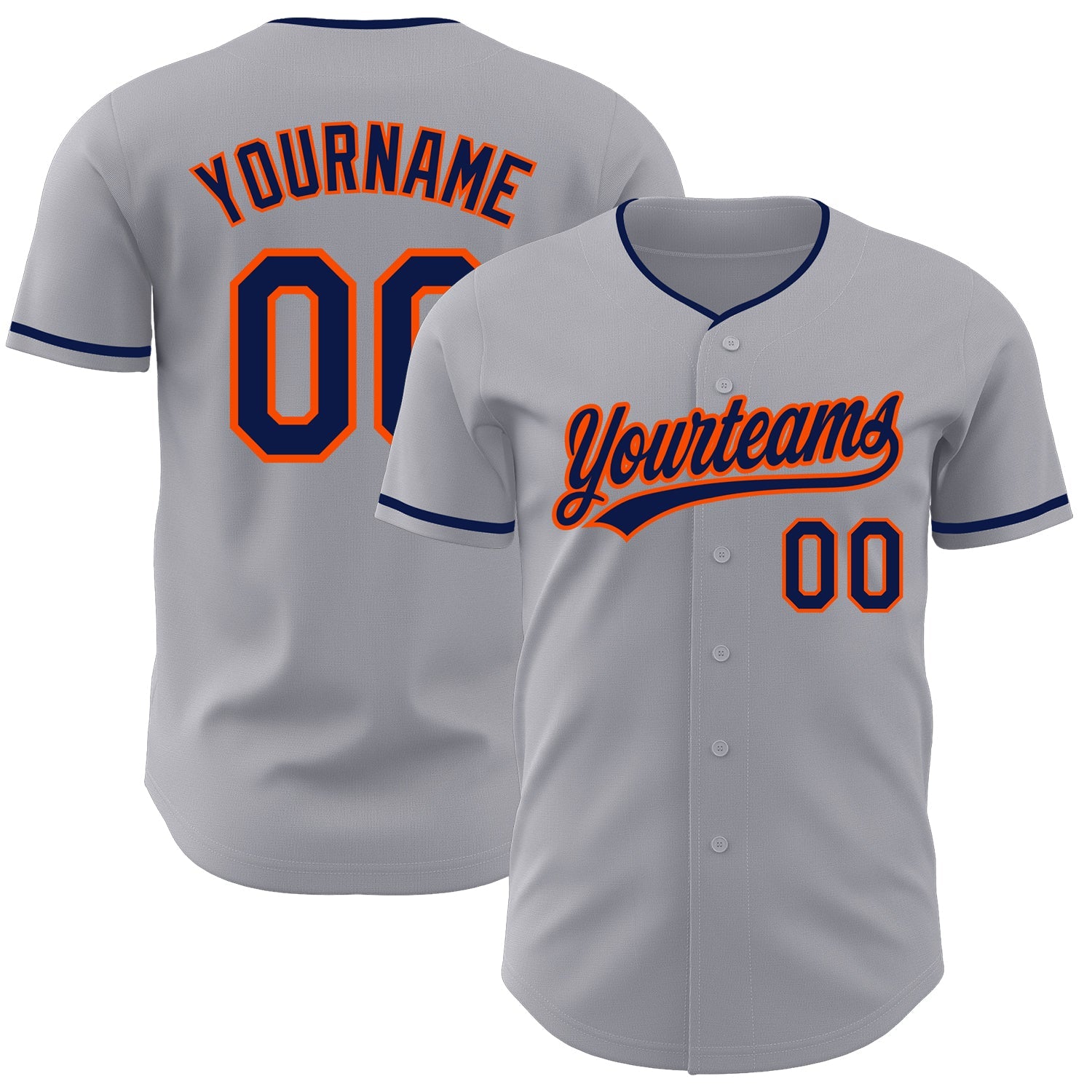 Custom Gray Navy-Orange Authentic Baseball Jersey