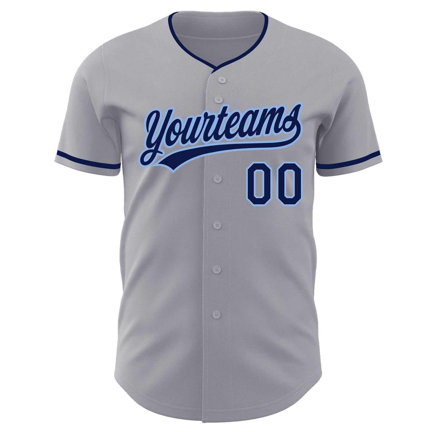 Custom Gray Navy-Light Blue Authentic Baseball Jersey