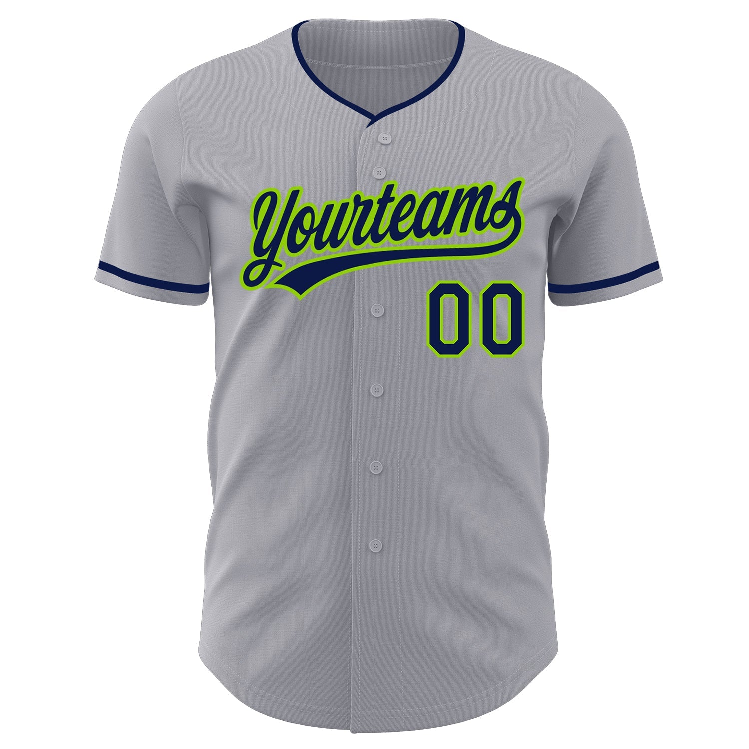 Custom Gray Navy-Neon Green Authentic Baseball Jersey