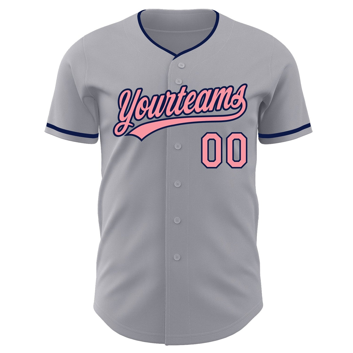 Custom Gray Medium Pink-Navy Authentic Baseball Jersey