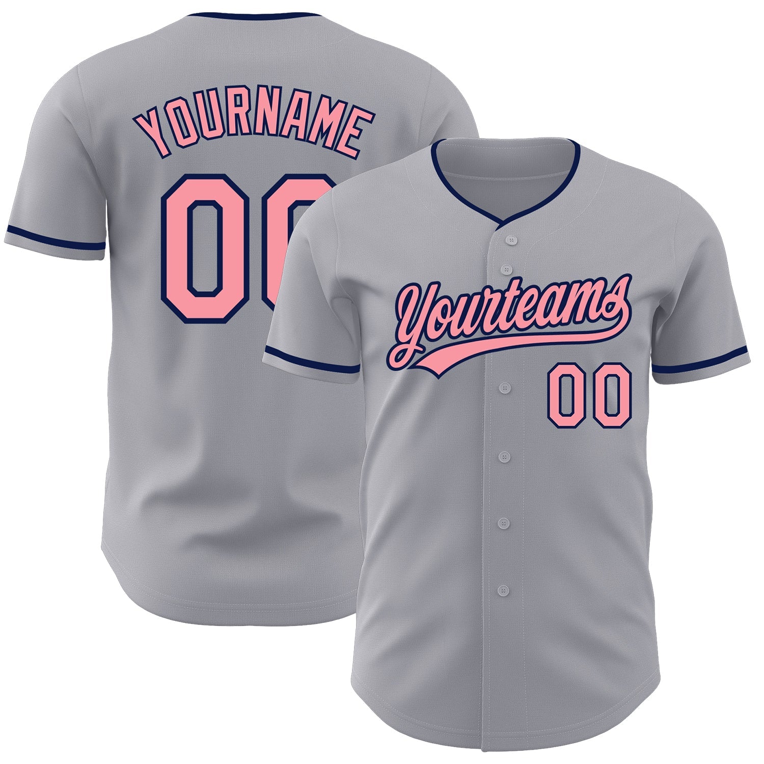 Custom Gray Medium Pink-Navy Authentic Baseball Jersey