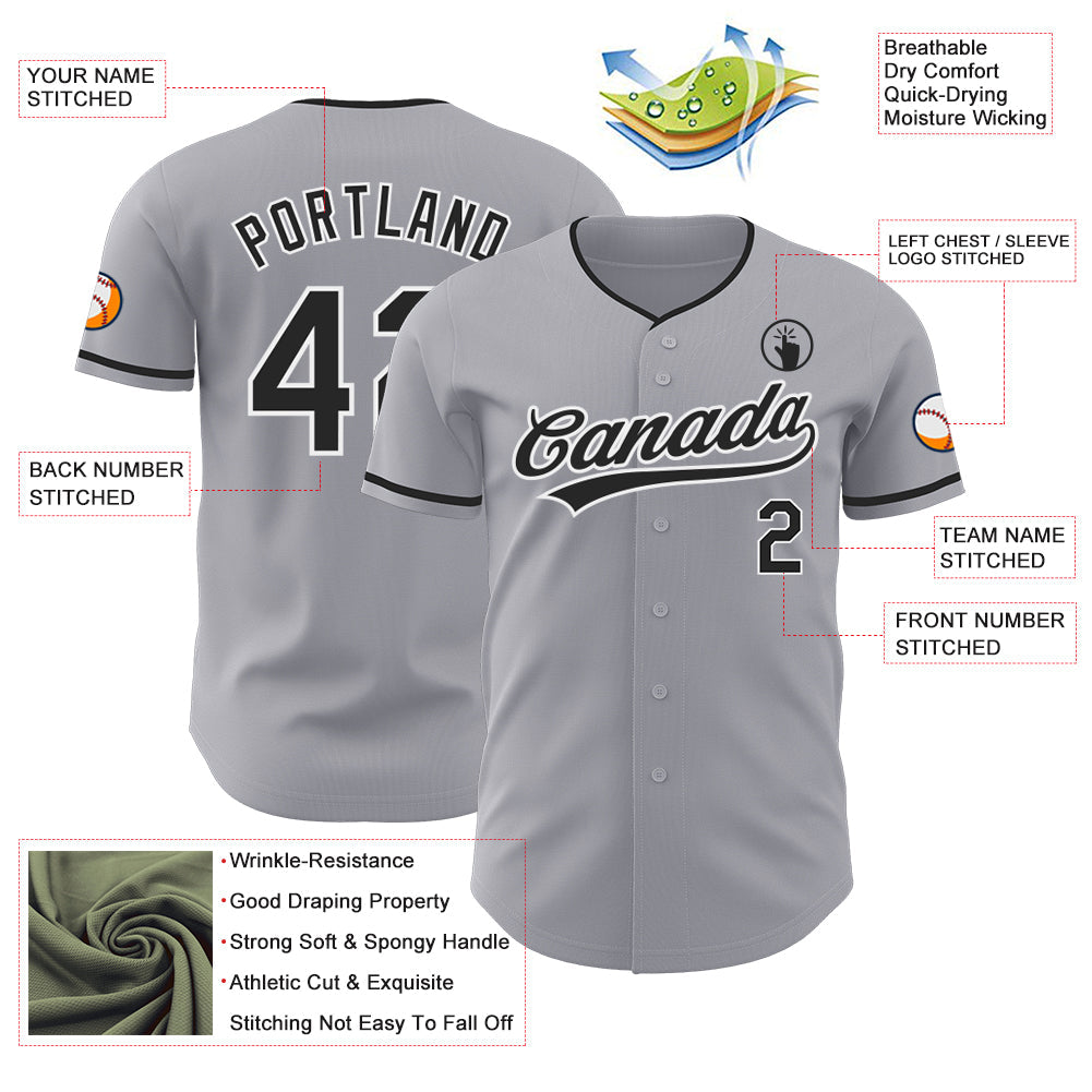 Custom Gray Black-White Authentic Baseball Jersey